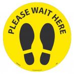NMC WFS83AYL10 PLEASE WAIT HERE Footprint 8" dia., Walk On Floor Sign, Removable, Non-Skid, LAM - 10/Pk